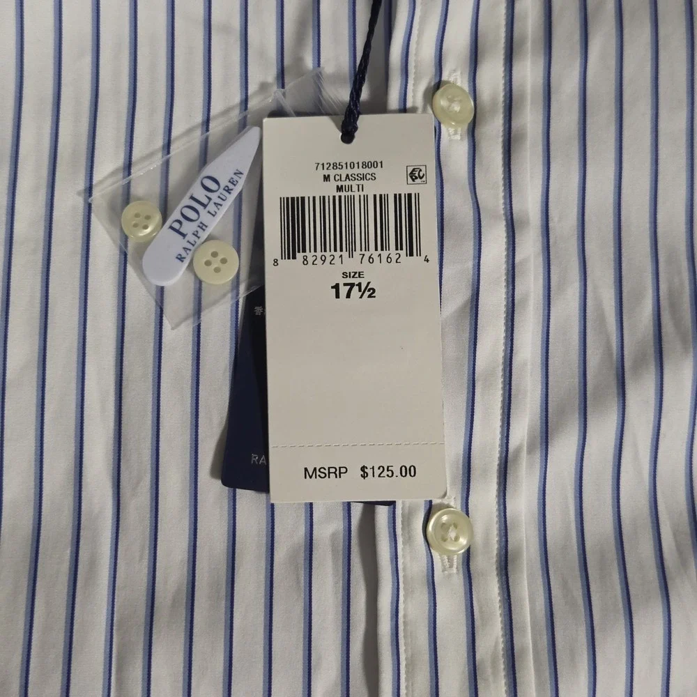 Polo Ralph Lauren Shirt Custom Fit Striped Poplin Dress Shirt Mens XL 17 1/2